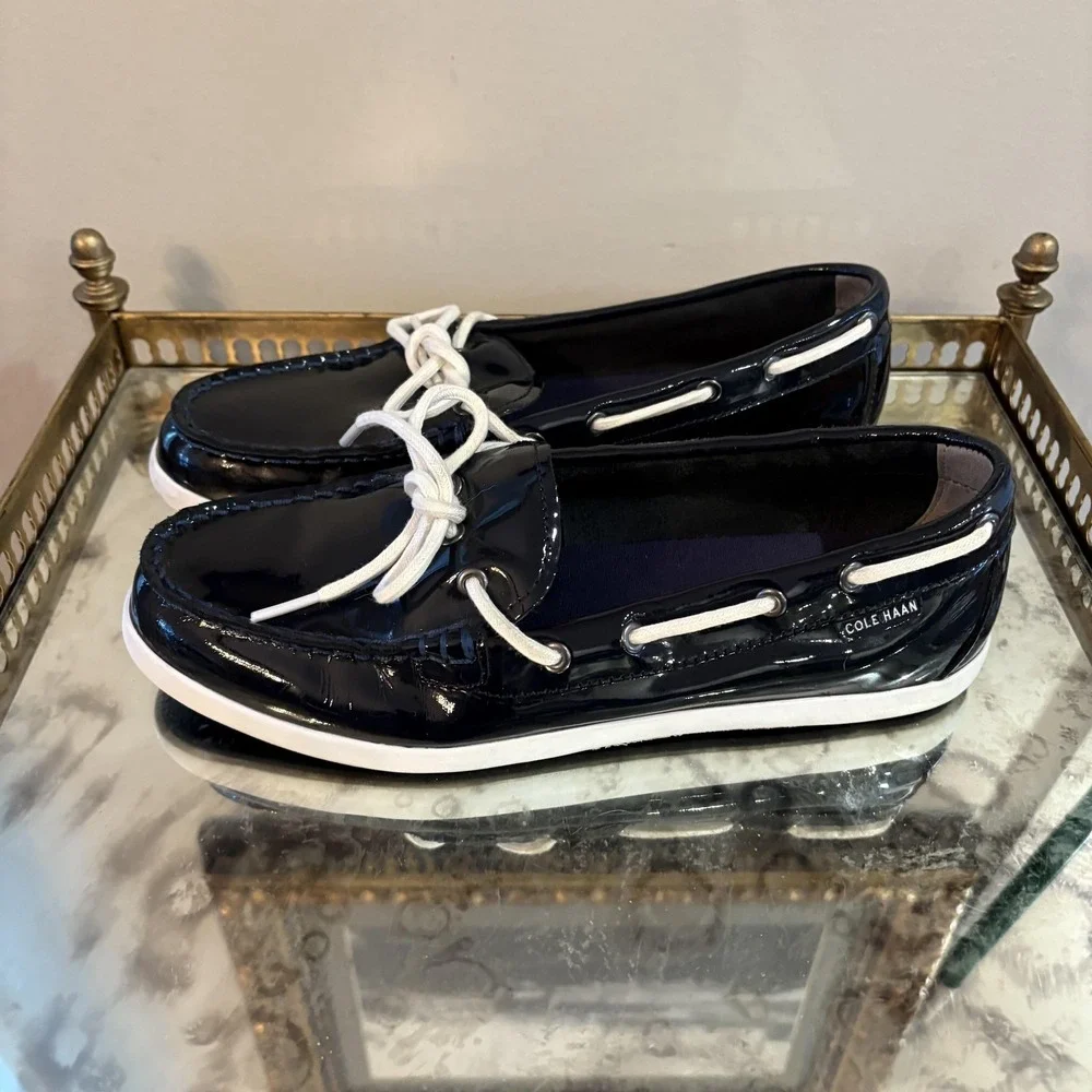 Cole Haan Shoes‎ Womens Size 9 Navy Patent Boat Loafers Slip On Nautical WU5471